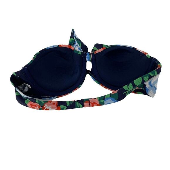 Aerie Bikini Top Holly Blue Floral Strapless Underwire Size 34B Bow Swimwear - Picture 2 of 8